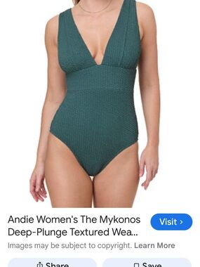 Andie Textured Deep-V One-Piece Swimsuit — Teal